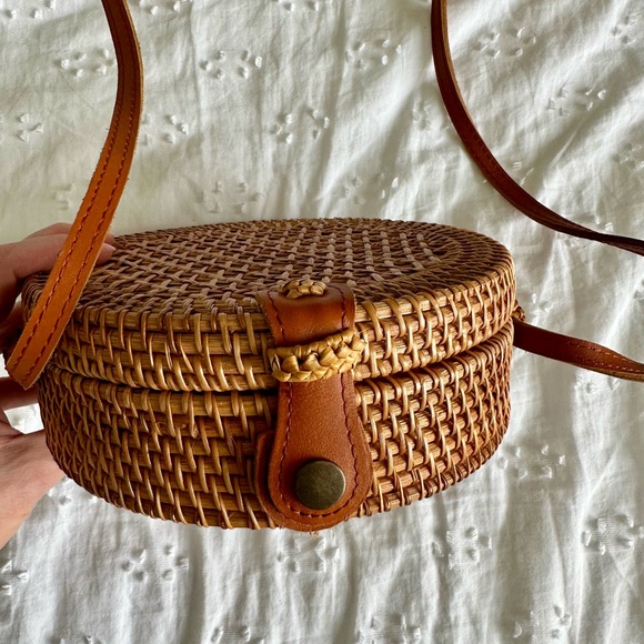 Woven Rattan Circle Bag with Leather Strap – Never Worn - Picture 3 of 4
